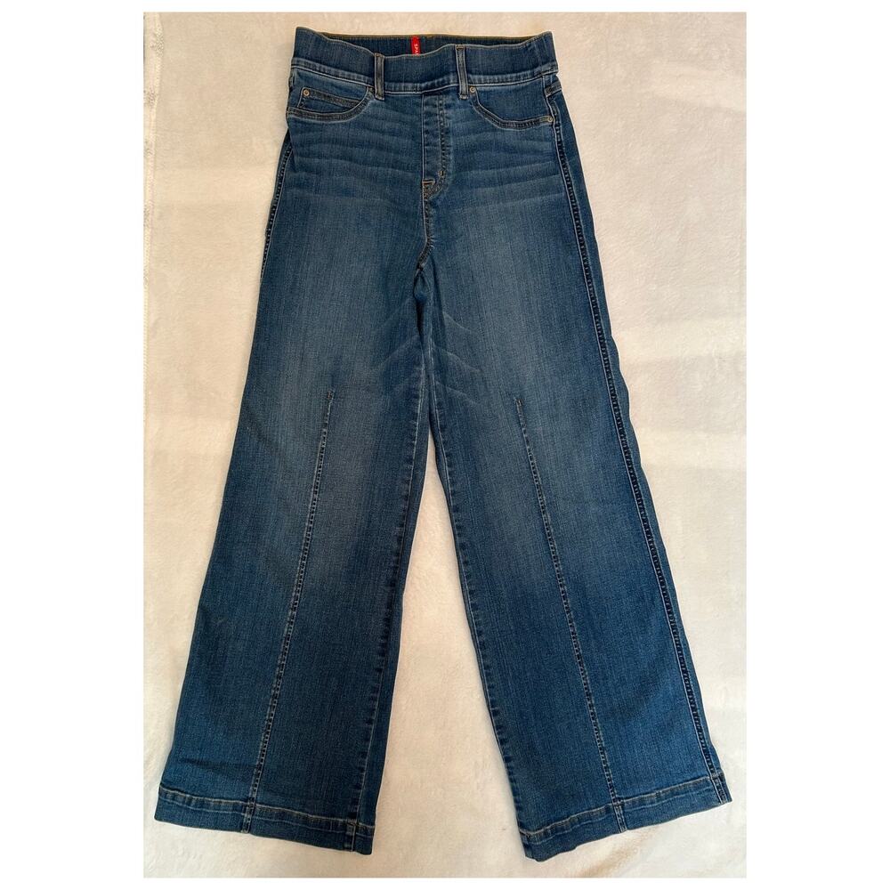 Spanx Indigo Blue Hire Rise Wide Leg Stretch Jeans Size M